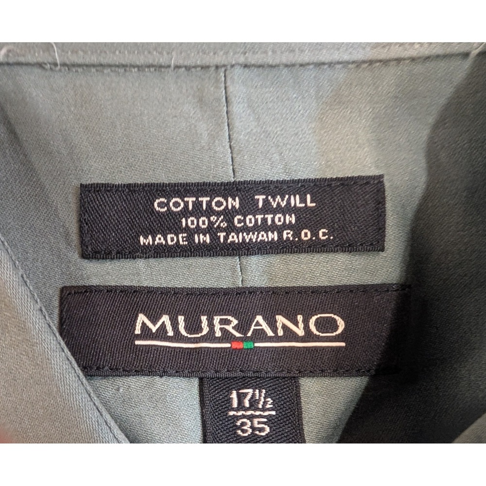 Murano Mens 17.5 35 Cotton Twill Long Sleeve Button Down Dress Shirt Green - Picture 5 of 6